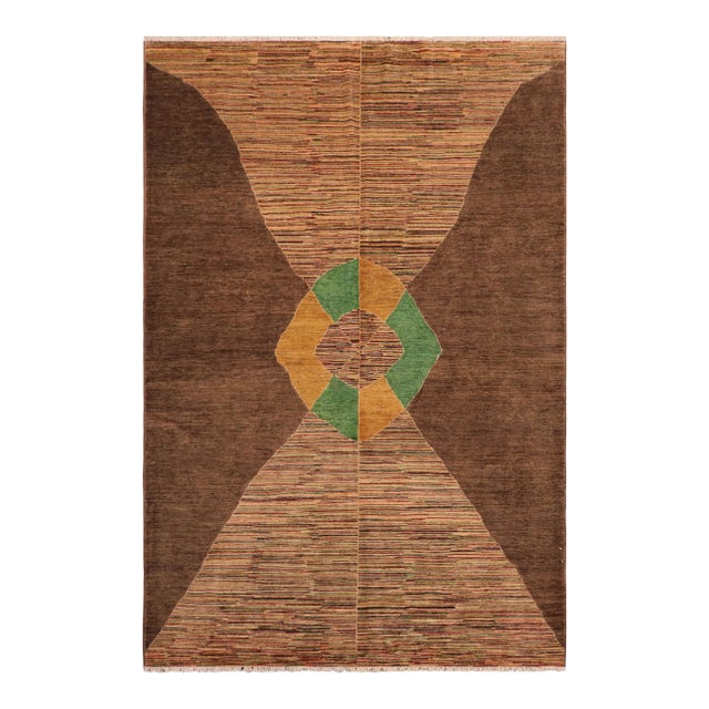 1990s Contemporary Gabbeh Brown/Gold Wool Rug - 6'1" X 9'1" For Sale