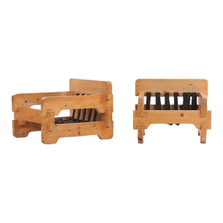 Pair of Scandinavian Brutalist Style Pine Armchairs, C. 1965. For Sale
