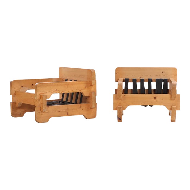 Pair of Scandinavian Brutalist Style Pine Armchairs, C. 1965. For Sale