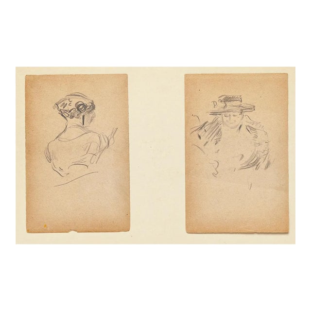 Tony Minartz, Two Portraits, Early 20th Century, Pencil Drawings For Sale