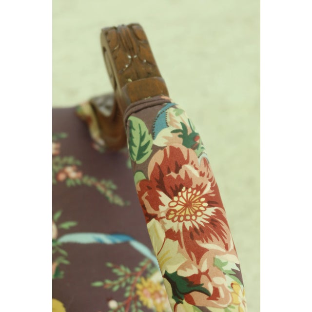 Pair French Louis XV Style Floral Upholstered Armchairs For Sale - Image 4 of 10