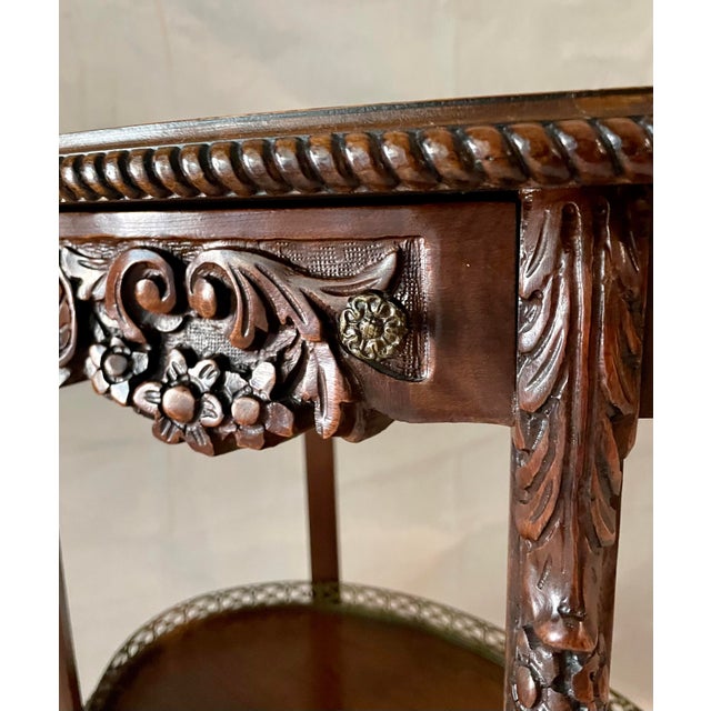 French Marquetry Carved Wood Occasional Table With Brass Gallery Chairish