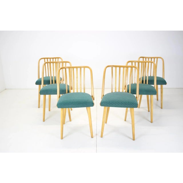 Made in Czechoslovakia. Made of wood, fabric. Good original upholstery. Good original condition. This piece is attributed...