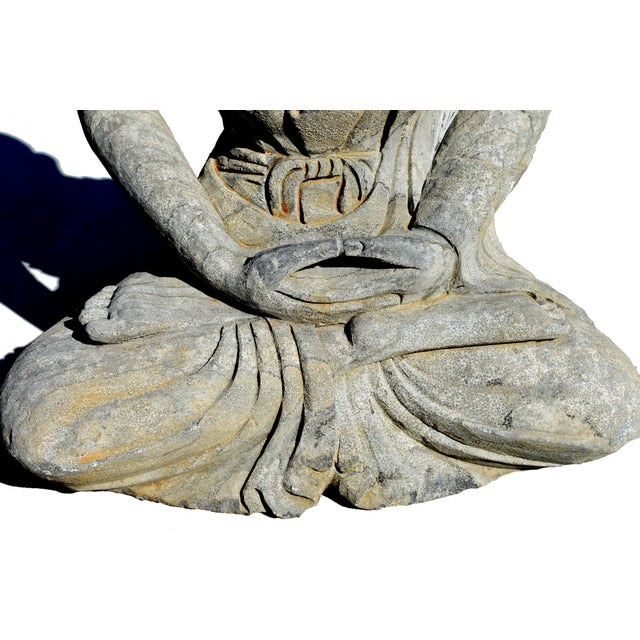 Antique Stone Buddha Statue Hand Carved 19th Century Tang Style For Sale - Image 13 of 17