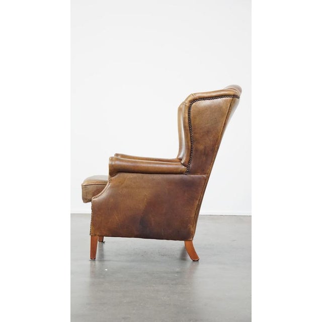 Sheep Leather Wing Chair For Sale - Image 5 of 12