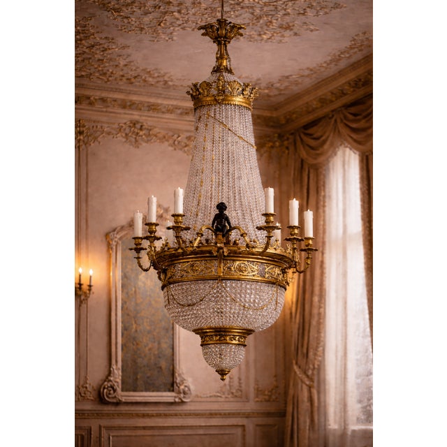 Vintage French Louis XVI Gold Bronze Crystal Chandelier For Sale - Image 13 of 16
