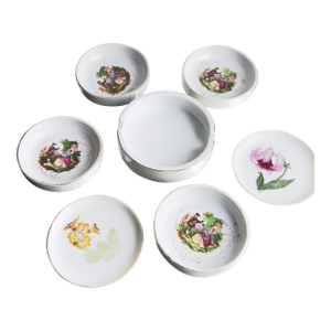 Intage Japanese & European Porcelain Tabletop Set – Floral Rococo Coasters, Tea Bag Holders & Ashtray”