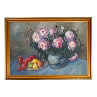 J.B. Debois, Still Life with Flowers, Oil Painting, Framed For Sale