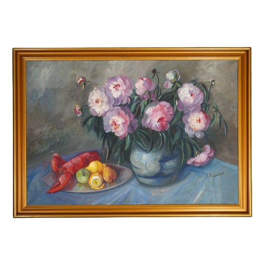 J.B. Debois, Still Life with Flowers, Oil Painting, Framed For Sale
