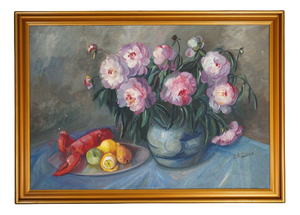 J.B. Debois, Still Life with Flowers, Oil Painting, Framed