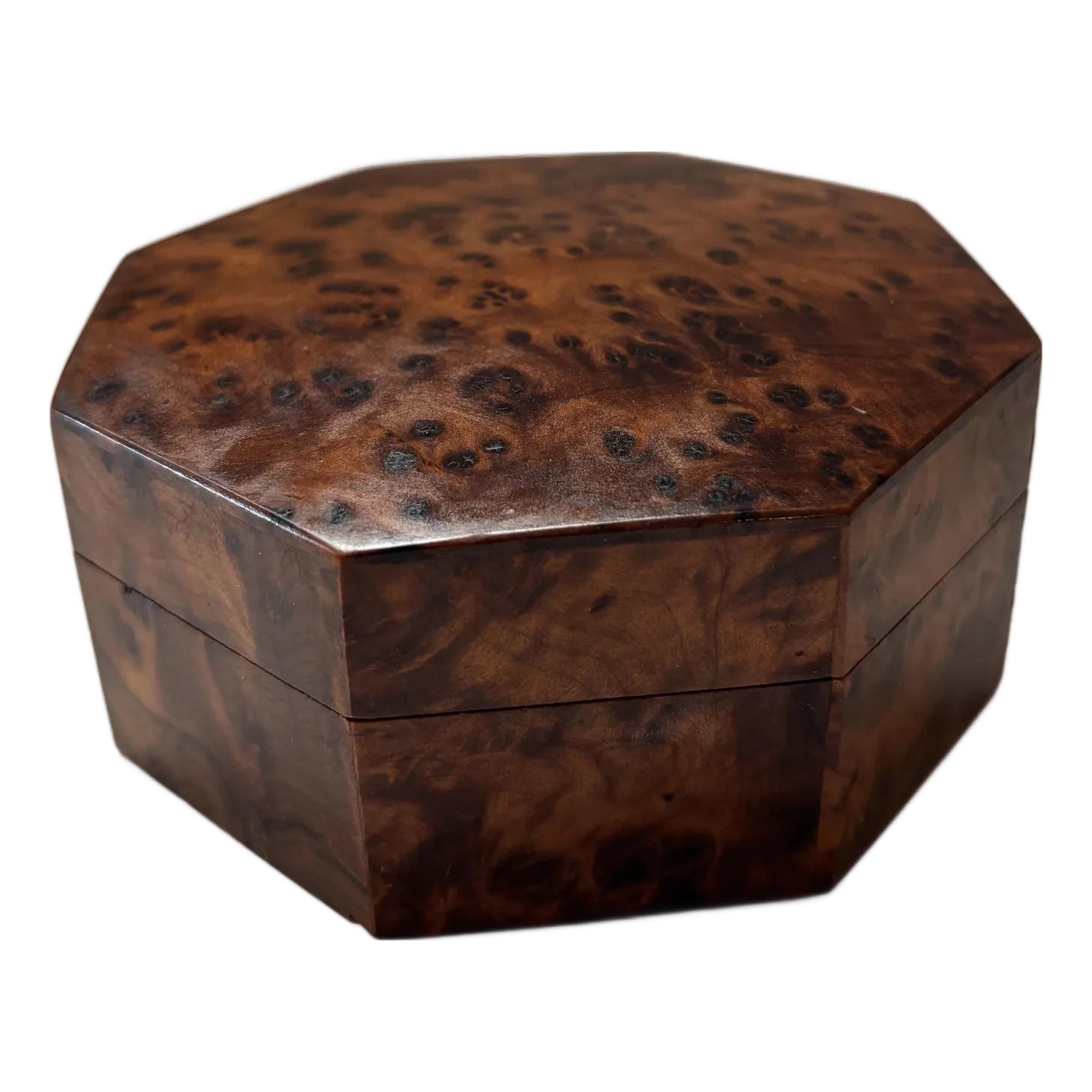 Antique English Burr or Burl Wood Octagonal Box | Chairish
