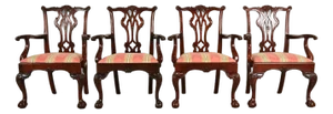 Kindel Furniture Chippendale Carved Mahogany Dining Arm Chairs, Set of Four