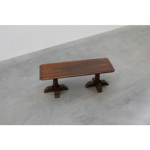 Brown French Refectory Style Oak Dining Table with Turned Double Pedestal Base, 1950s For Sale - Image 8 of 14