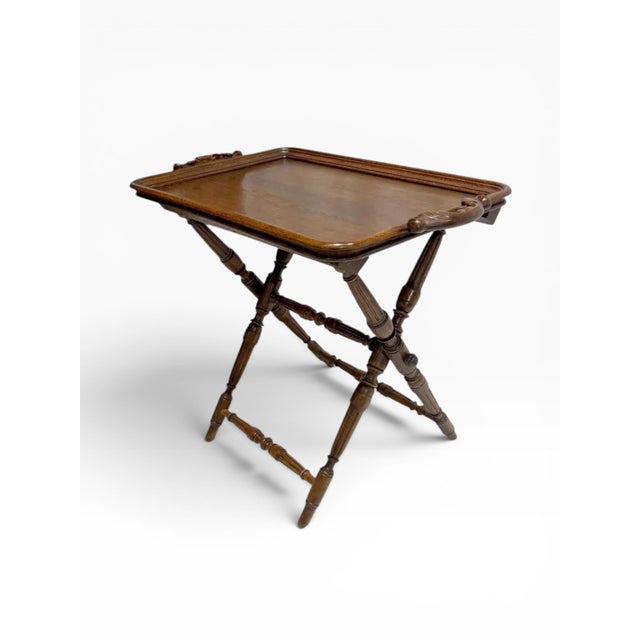 Traditional 1930s English Oak Butler’s Tray Table With Turned Folding Base For Sale - Image 3 of 11