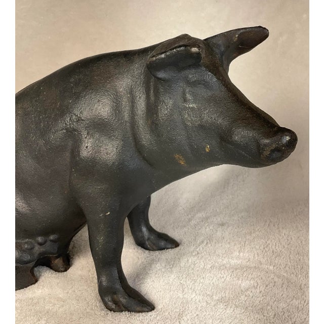 Large Vintage Antique 19th Century Black Cast Iron Piggy Bank Money Box Animal Sculpture- 1800s For Sale - Image 9 of 12