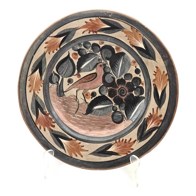 1960s Tonalá Mexico Burnished Glaze Ceramic Decorative Plate For Sale