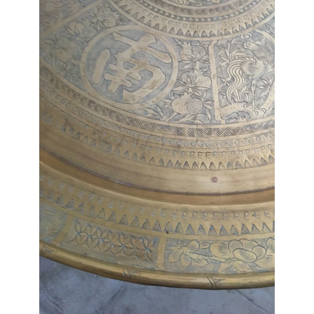 Brass Vintage Asian Two Tier Brass Tray Table on Ebonized Folding Stand For Sale - Image 8 of 12