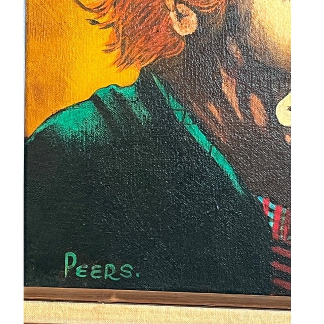 Vintage John Peers Original Oil Painting Mid Century Modern Sad Hobo Clown For Sale - Image 4 of 6