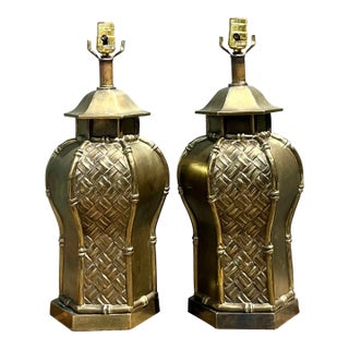 Vintage Bamboo Motif Lamps - A Pair For Sale