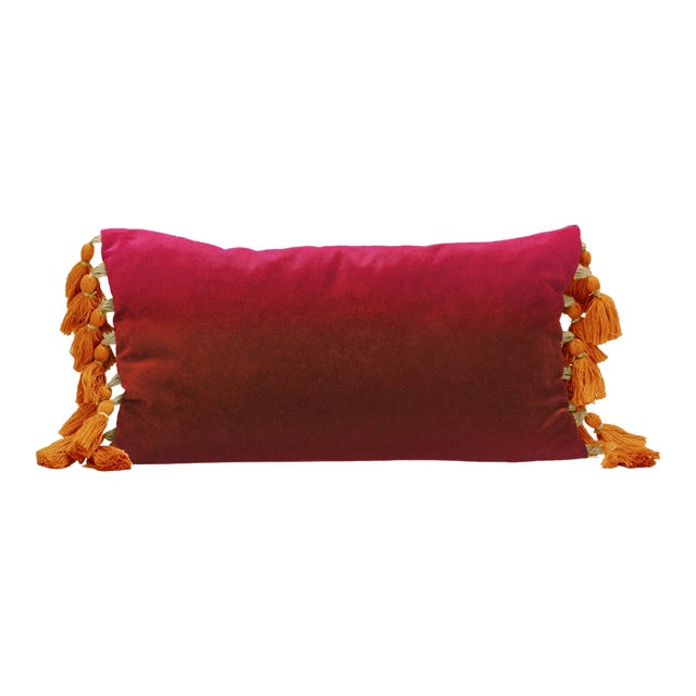 Fuchsia Velvet Lumbar Pillow With Orange Tassel Fringe Chairish