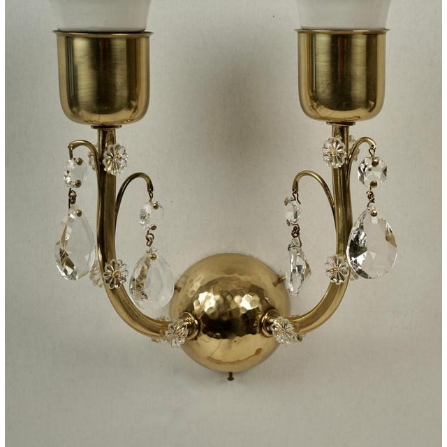 1930s Brass Wall Lights with Glass Crystal Decorations, Austria, 1936, Set of 2 For Sale - Image 5 of 18