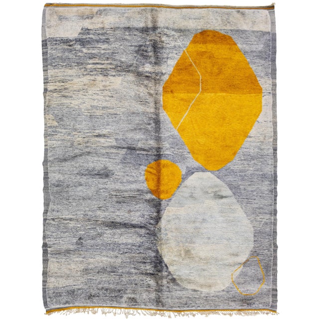 Abstract Modern Moroccan Handmade Gray Wool Rug For Sale - Image 12 of 12