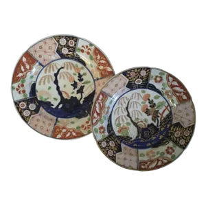 1805 Coalport Porcelain Imari Rock & Tree Pattern Plates- a Pair