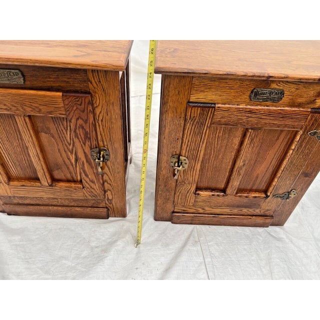 1970s Retro Pair White Clad Cabinets Nightstands Ice Box Style Set of Two by Simmons Hardware For Sale In Palm Springs - Image 6 of 10