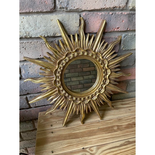 1960s French Style 17.25" Gilded Sunburst Wall Mirror For Sale - Image 13 of 18
