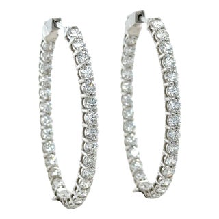 6.00 Carat Diamond Hoop Earrings, 18Kt White Gold, Pair For Sale