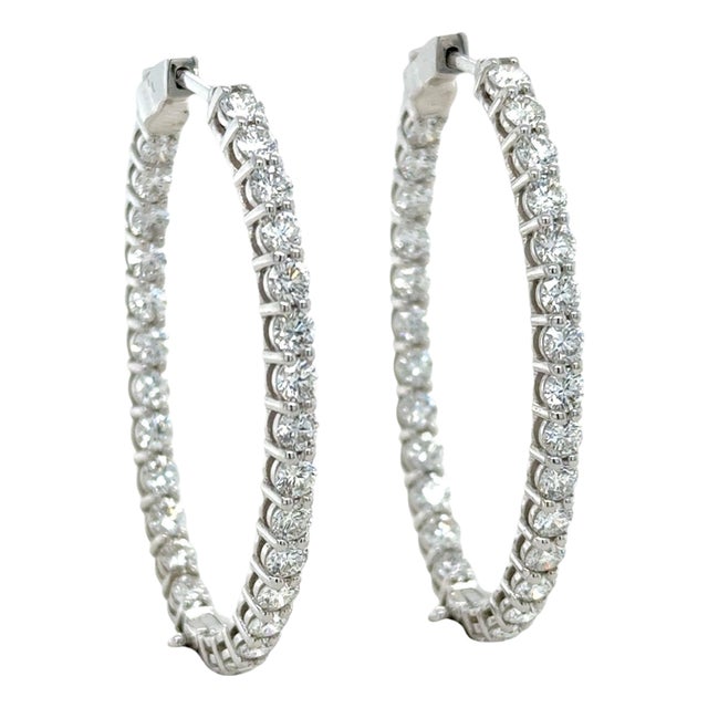 6.00 Carat Diamond Hoop Earrings, 18Kt White Gold, Pair For Sale