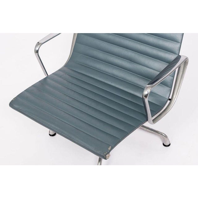 Gray Eames Blue Gray Leather Office Lounge Chair for Herman Miller - Pair Available For Sale - Image 8 of 14