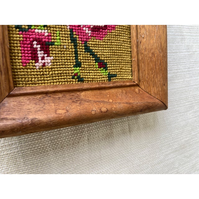 Vintage Framed Needlepoint Rose | Mid-Century Floral Wall Art For Sale - Image 4 of 5