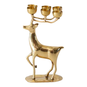 1970s Mid-Century Vintage Large Polished Brass Deer Candelabra
