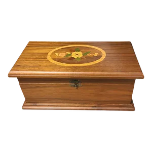 Late 20th Century Vintage Walnut Inlay Floral Rectangular Jewelry Box Royal Purple Interior Removable Trays