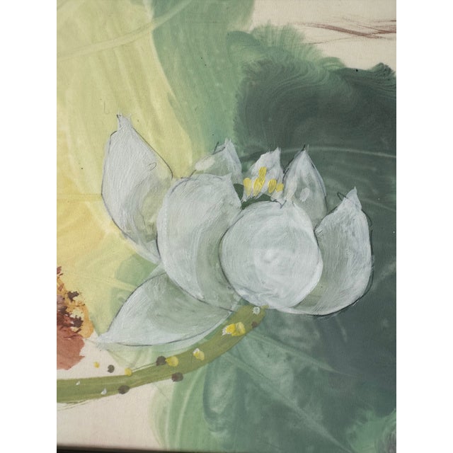 Set 3 Chinese Watercolor Paintings Kingfishers & Lotus Flowers, Framed For Sale - Image 15 of 18