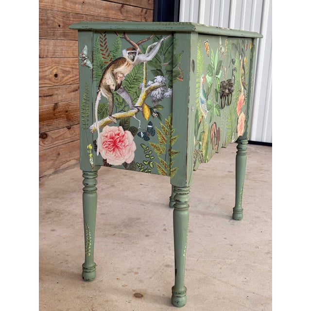 Vintage Hand-Painted & Decoupaged Botanical Jungle Cabinet – Custom Mixed Media Art Piece For Sale In Naples, FL - Image 6 of 12