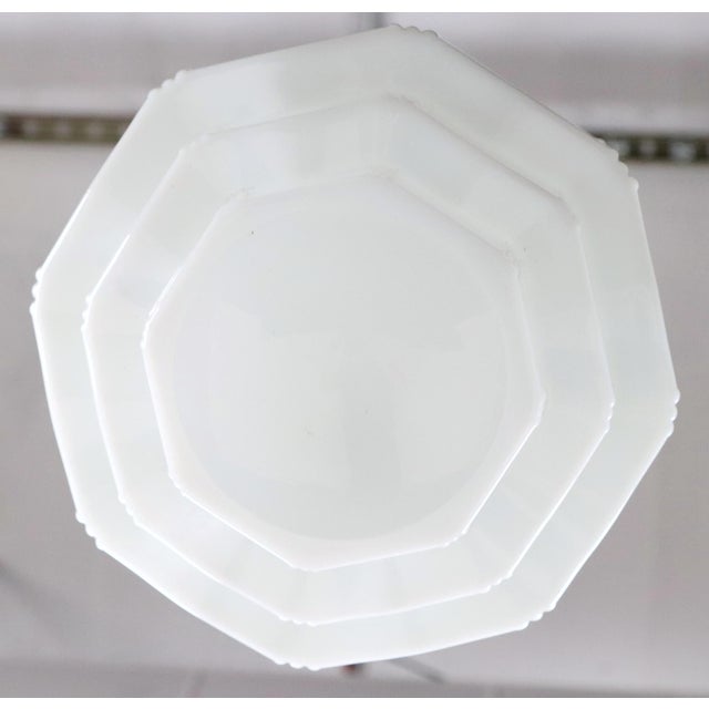 Restored Art Deco Stepped Milk Glass Hanging Pendant Light For Sale - Image 4 of 8
