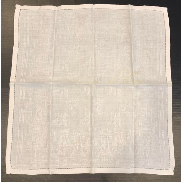 Lovely antique set of 10 very fine damask jacquard weave dinner napkins with a geometric and floral motif in the Art...