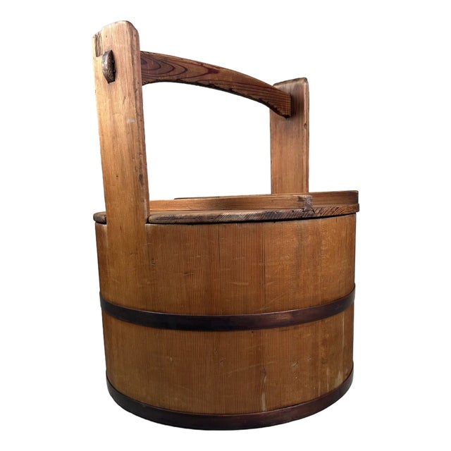 Japanese Wooden Bucket with Lid, 1940s For Sale