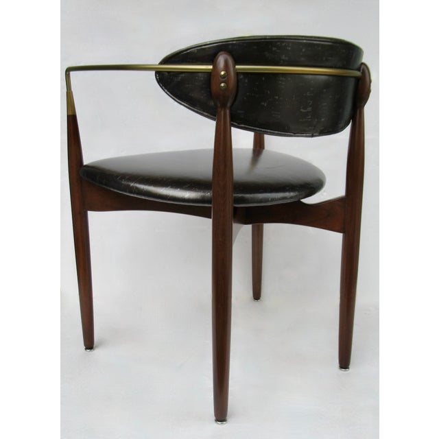 Wood C.1950's Dan Johnson for Selig of Denmark, Walnut & Brass "Viscount" Accent/Lounge Chair With Brentano Textile For Sale - Image 7 of 18