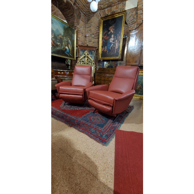 Lounge Chairs with Adjustable Backrest in Real Leather, 1960s, Set of 2 For Sale - Image 12 of 14