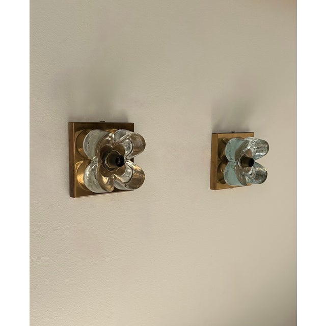 Gold Brass and Glass Floral Motif Wall Sconces, Germany, 1970s, Set of 2 For Sale - Image 8 of 8