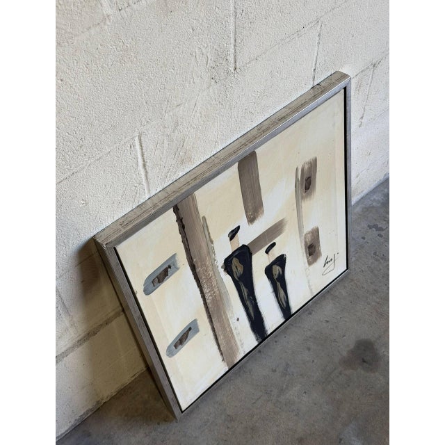 Modern Two Men Art Canvas Painting Vintage Mid-Century Modern For Sale - Image 3 of 9