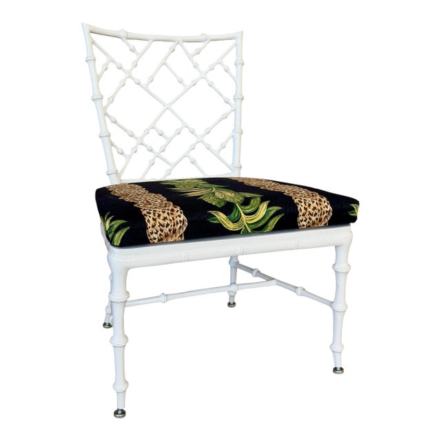 Vintage Regency Phyllis Morris Faux Bamboo Lattice Lounge Chair For Sale