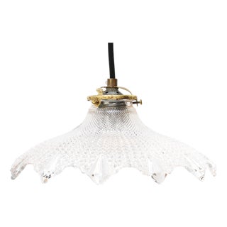 Vintage French Holophane Clear Glass Pendant Light For Sale