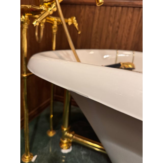 American Kohler Birthday Bath Cast Iron Clawfoot Tub With Brushed Gold Brass Finishes For Sale - Image 3 of 12