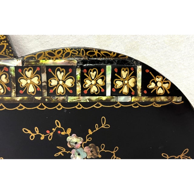 Traditional Early 20th Century Papier Mâché Decorative Wall Plaque With Mother-Of-Pearl Inlay For Sale - Image 3 of 13