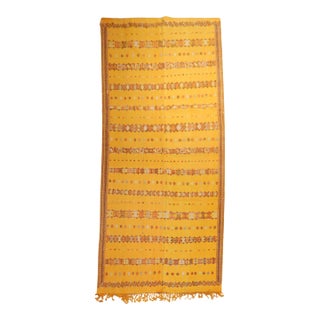 Zabihi Collection Bright Yellow Vintage Moroccan Flat-Weave Kilim - 5'4" x 13'3" For Sale