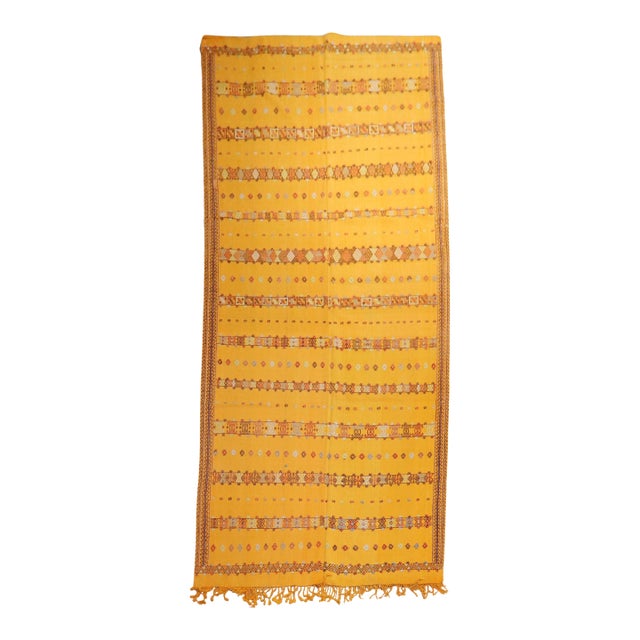 Zabihi Collection Bright Yellow Vintage Moroccan Flat-Weave Kilim - 5'4" x 13'3" For Sale